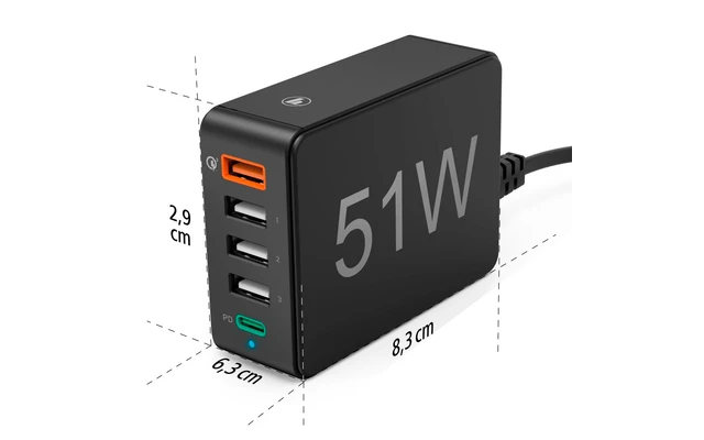 Hama Ladestation 5 Fach Mit 1x Quickcharge 3.0 / 3x USB-A / 1x USB-C Power Delievery 51 Watt 4 Hama Ladestation 5 Fach Mit 1x Quickcharge 3.0 / 3x USB-A / 1x USB-C Power Delievery 51 Watt – Bild 2